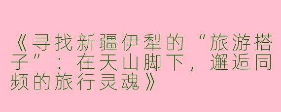 《寻找新疆伊犁的“旅游搭子”：在天山脚下，邂逅同频的旅行灵魂》