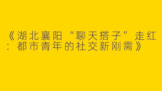《湖北襄阳“聊天搭子”走红：都市青年的社交新刚需》