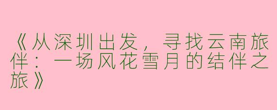 《从深圳出发，寻找云南旅伴：一场风花雪月的结伴之旅》
