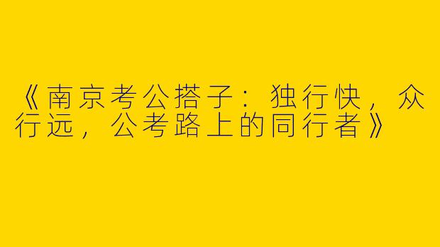 《南京考公搭子：独行快，众行远，公考路上的同行者》
