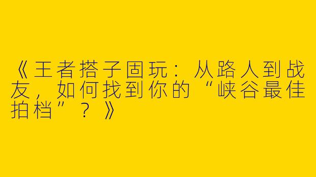 《王者搭子固玩：从路人到战友，如何找到你的“峡谷最佳拍档”？》