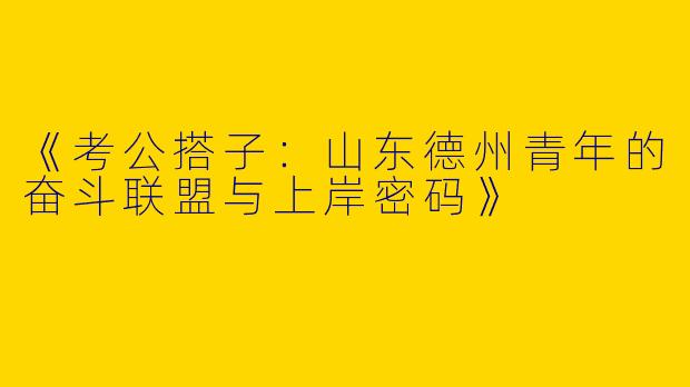 《考公搭子：山东德州青年的奋斗联盟与上岸密码》