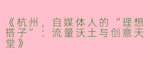 《杭州，自媒体人的“理想搭子”：流量沃土与创意天堂》