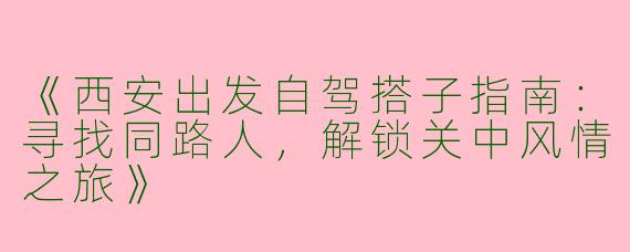 《西安出发自驾搭子指南：寻找同路人，解锁关中风情之旅》