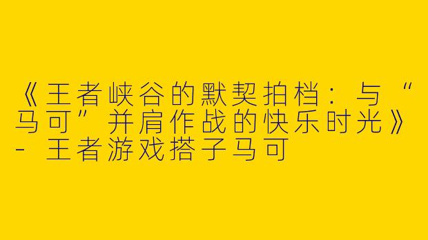 《王者峡谷的默契拍档：与“马可”并肩作战的快乐时光》-王者游戏搭子马可