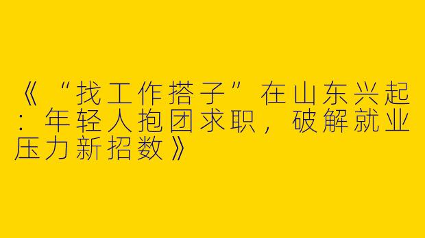 《“找工作搭子”在山东兴起：年轻人抱团求职，破解就业压力新招数》