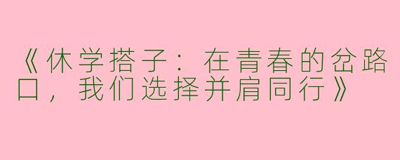 《休学搭子：在青春的岔路口，我们选择并肩同行》