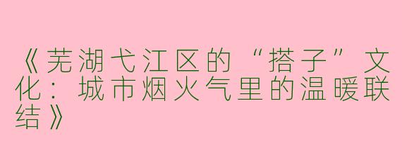 《芜湖弋江区的“搭子”文化：城市烟火气里的温暖联结》
