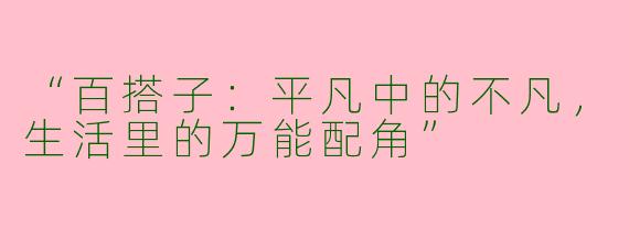 “百搭子：平凡中的不凡，生活里的万能配角”