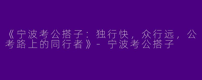 《宁波考公搭子:独行快,众行远,公考路上的同行者》