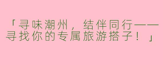 「寻味潮州，结伴同行——寻找你的专属旅游搭子！」