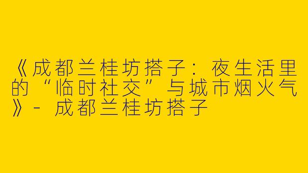 《成都兰桂坊搭子：夜生活里的“临时社交”与城市烟火气》-成都兰桂坊搭子