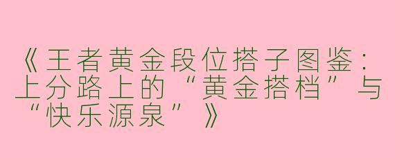 《王者黄金段位搭子图鉴：上分路上的“黄金搭档”与“快乐源泉”》