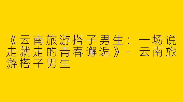 《云南旅游搭子男生：一场说走就走的青春邂逅》-云南旅游搭子男生