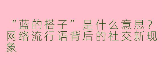 “蓝的搭子”是什么意思？网络流行语背后的社交新现象