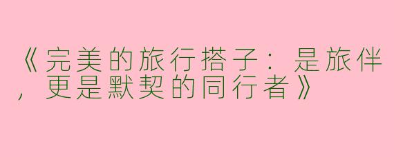 《完美的旅行搭子：是旅伴，更是默契的同行者》