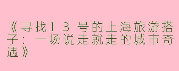 《寻找13号的上海旅游搭子：一场说走就走的城市奇遇》