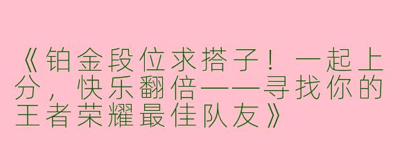 《铂金段位求搭子！一起上分，快乐翻倍——寻找你的王者荣耀最佳队友》