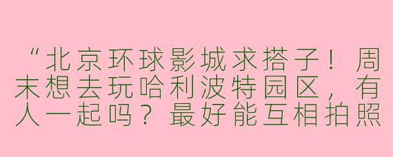 “北京环球影城求搭子!周末想去玩哈利波特园区,有人一起吗?最好能互相拍照、排队唠嗑~”