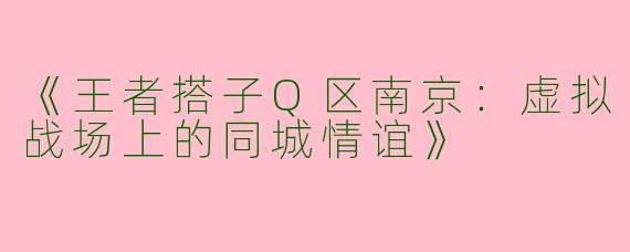 《王者搭子Q区南京：虚拟战场上的同城情谊》