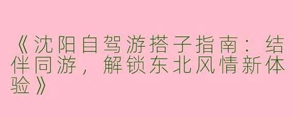 《沈阳自驾游搭子指南：结伴同游，解锁东北风情新体验》