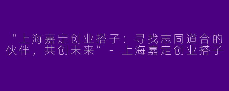 “上海嘉定创业搭子：寻找志同道合的伙伴，共创未来”-上海嘉定创业搭子