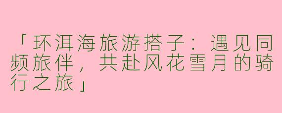 「环洱海旅游搭子：遇见同频旅伴，共赴风花雪月的骑行之旅」