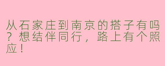 从石家庄到南京的搭子有吗？想结伴同行，路上有个照应！
