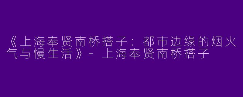 《上海奉贤南桥搭子：都市边缘的烟火气与慢生活》-上海奉贤南桥搭子