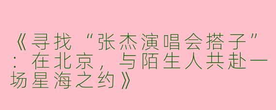 《寻找“张杰演唱会搭子”：在北京，与陌生人共赴一场星海之约》
