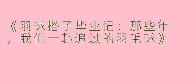 《羽球搭子毕业记：那些年，我们一起追过的羽毛球》