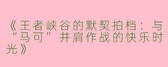 《王者峡谷的默契拍档：与“马可”并肩作战的快乐时光》