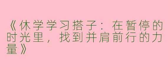 《休学学习搭子：在暂停的时光里，找到并肩前行的力量》