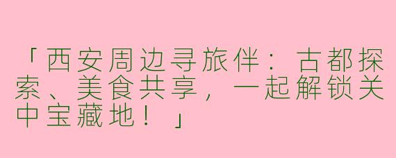 「西安周边寻旅伴：古都探索、美食共享，一起解锁关中宝藏地！」
