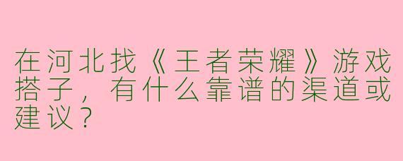 在河北找《王者荣耀》游戏搭子，有什么靠谱的渠道或建议？