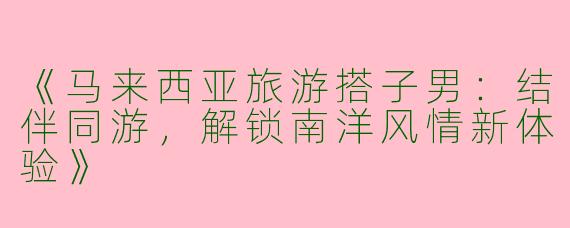 《马来西亚旅游搭子男：结伴同游，解锁南洋风情新体验》