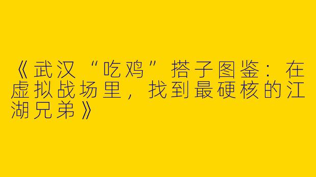 《武汉“吃鸡”搭子图鉴：在虚拟战场里，找到最硬核的江湖兄弟》