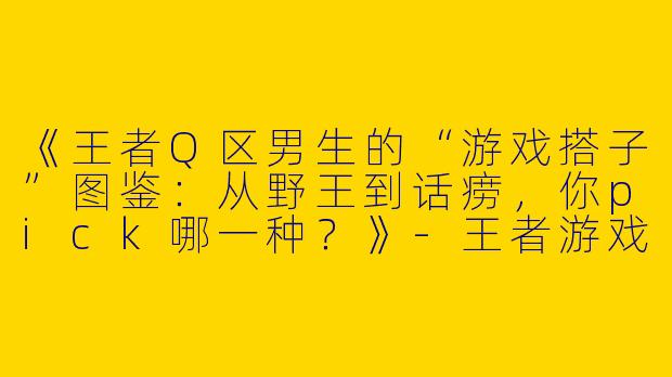 《王者Q区男生的“游戏搭子”图鉴：从野王到话痨，你pick哪一种？》-王者游戏搭子q区男生