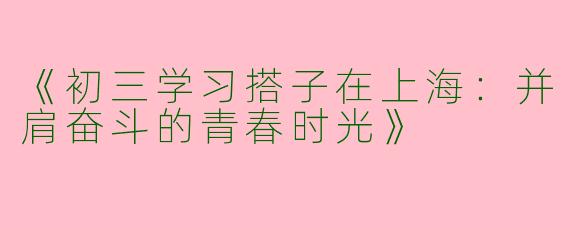 《初三学习搭子在上海：并肩奋斗的青春时光》