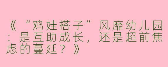 《“鸡娃搭子”风靡幼儿园：是互助成长，还是超前焦虑的蔓延？》