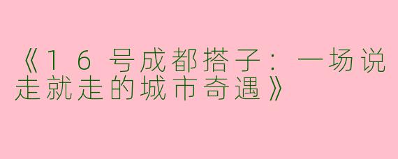 《16号成都搭子：一场说走就走的城市奇遇》