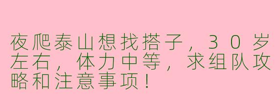 夜爬泰山想找搭子，30岁左右，体力中等，求组队攻略和注意事项！