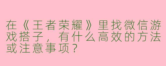 在《王者荣耀》里找微信游戏搭子，有什么高效的方法或注意事项？