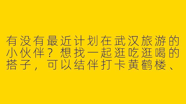 有没有最近计划在武汉旅游的小伙伴？想找一起逛吃逛喝的搭子，可以结伴打卡黄鹤楼、东湖、户部巷这些地方，时间灵活，性格随和~