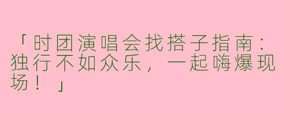 「时团演唱会找搭子指南：独行不如众乐，一起嗨爆现场！」