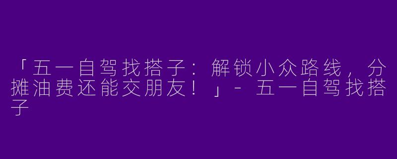 「五一自驾找搭子：解锁小众路线，分摊油费还能交朋友！」-五一自驾找搭子