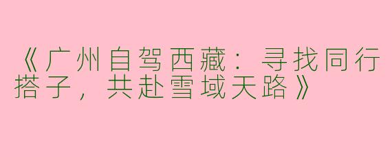 《广州自驾西藏：寻找同行搭子，共赴雪域天路》
