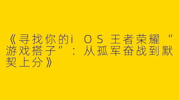 《寻找你的iOS王者荣耀“游戏搭子”：从孤军奋战到默契上分》