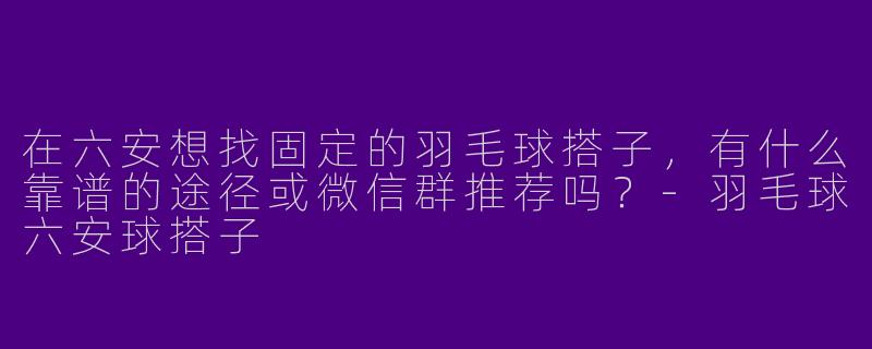 在六安想找固定的羽毛球搭子，有什么靠谱的途径或微信群推荐吗？