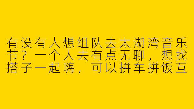 有没有人想组队去太湖湾音乐节？一个人去有点无聊，想找搭子一起嗨，可以拼车拼饭互相拍照！